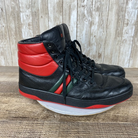 Gucci Authentic Black/Red Leather Praga Karibu High Top Sneakers Size 11.5 G - Picture 5 of 14
